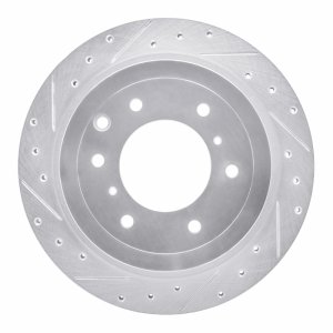 Mitsubishi Montero Brake Rotor (1) - Rear Left - R1 Concepts - Drilled & Slotted - Silver - `08-`14